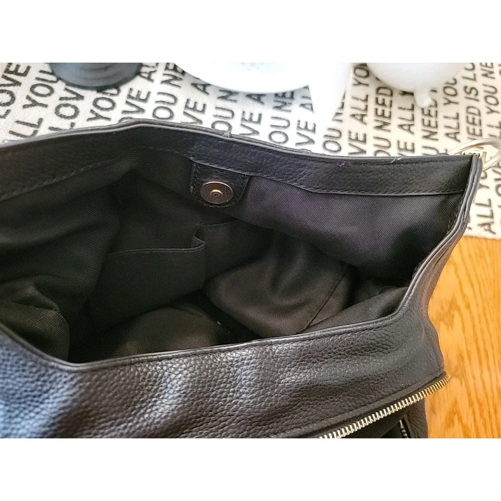 Vince Camuto Hobo Bag in Black Pebbled Leather Handbag Purse.  Gold Hardware